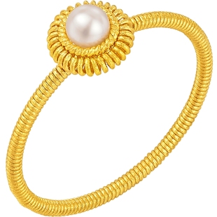 潮宏基非遗花丝圆满黄金珍珠戒指足金女戒高级感生日生日轻奢 L