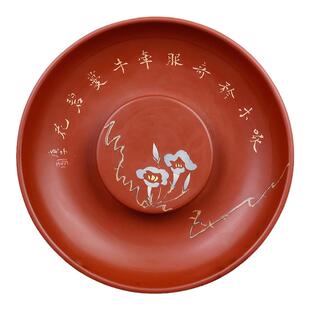 建水紫陶壶承建水陶茶道用一体壶承/复烧红泥多道彩填干泡台 Q77