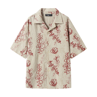 白口阳【心动陷阱】新中式刺绣短袖衬衫男小众设计感衬衣宽松薄款