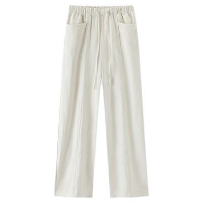 森马花边中缝肌理阔腿休闲裤女