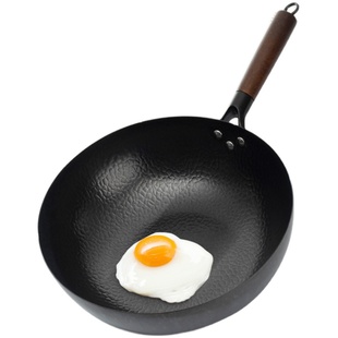 老式手工锻打铁锅凹面电磁炉炒锅无涂层不粘平底家用燃气专用炒菜