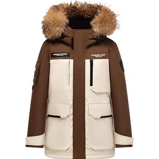 坦博尔冬季羽绒服短款男女同款户外工装连帽毛领加厚时尚情侣外套