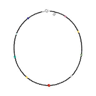 海蒂珠宝 多宝 2-5mm黑尖晶石多宝项链 S925银 多彩项链◇