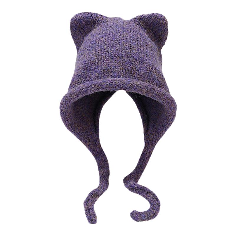 日系可爱卡通猫耳朵针织护耳帽子女2025新款冬季大头围保暖毛线帽