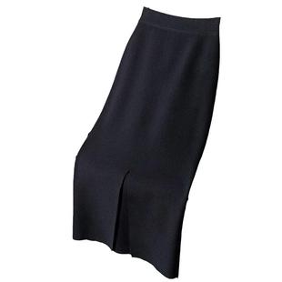 F1515D 软糯针织半身裙秋冬女加长款包臀裙长裙大码中长款开叉裙