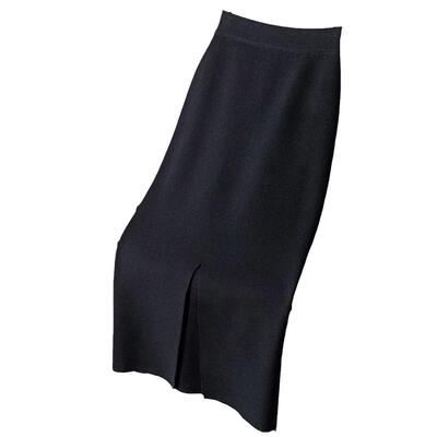 F1515D-针织半身裙开叉中长款