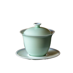 束刻豆青釉双线三才盖碗敬茶碗高档功夫茶具泡茶碗薄胎不烫手单个