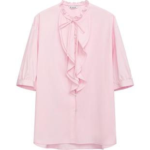 播荷叶边设计衬衫女夏季小衫立领花边衬衣DDR2CD5634