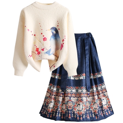 果拉拉女童秋冬新款马面裙套装