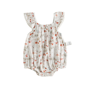 【新品】Oak Family新生婴儿衣服女宝宝爬服全棉绉布纱吊带包屁衣