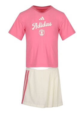 adidas阿迪达斯2026夏女小童字母印花休闲短袖裤裙运动套装KV4499