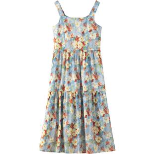 LAGOGO繁花油画吊带连衣裙女拉谷谷2026春夏新款海边度假碎花裙子