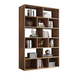 书架落地置物架一体靠墙收纳储物格子柜学生家用客厅实木书柜定制