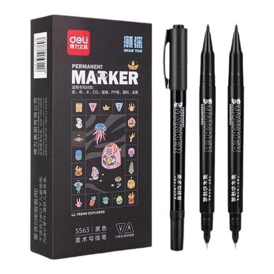 得力S563勾线笔小双头记号笔油性
