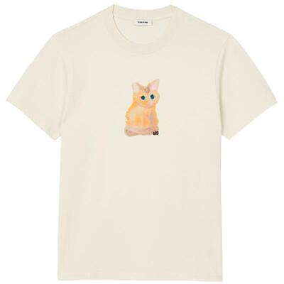 SANDRO Outlets秋冬男装联名系列法式时尚棉质小猫印花短款T恤衫