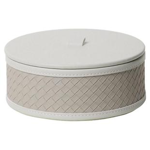 简约整装圆形皮革编织首饰收纳罐设计师款衣帽间卧室装饰盒饰品盒