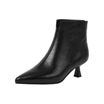 哈森气质尖头小羊皮高跟时装靴百搭女短靴2025冬季新品HWA250131