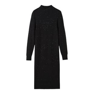 朗姿羊毛珠片纱设计感小众气质高级感裙子女2024冬新款针织连衣裙