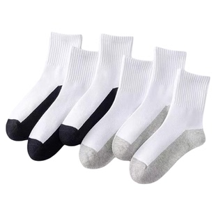 儿童白色袜子春秋冬男童中筒袜纯棉防臭学生袜中大童运动耐脏黑底