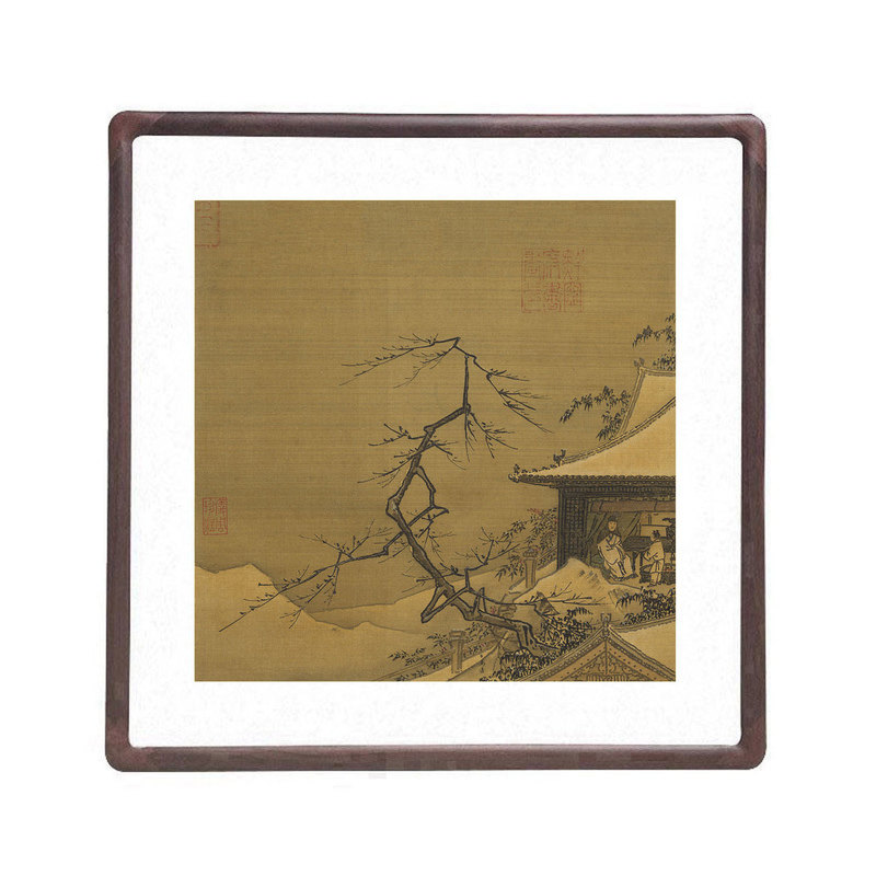 马远雪景图斗方国画山水挂画
