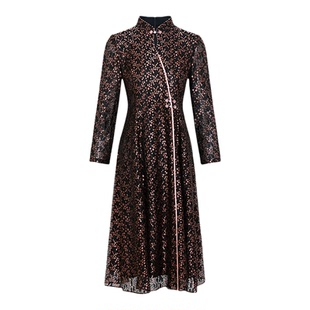 黛玛诗显瘦花裙子2026春新款国风连衣裙新中式长袖蕾丝旗袍裙女