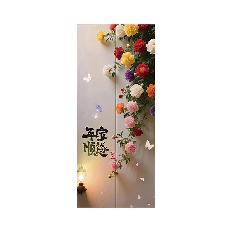 网红治愈花卉防水自粘电梯门贴画