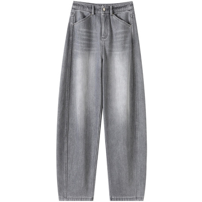 高级感灰色加绒阔腿牛仔裤弯刀裤