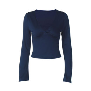 gusty高智感通勤御姐风紫色韵味深V领长袖上衣女秋冬辣妹百搭T恤