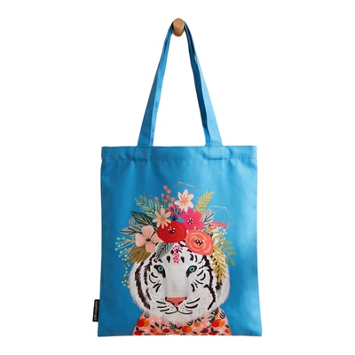 绘本插画家米娅恰罗戴花环的白老虎热销帆布袋潮流可爱大容量联名