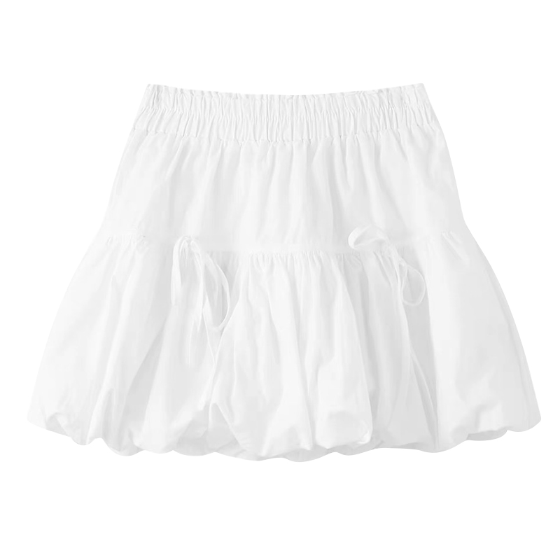 DPLAY【惠品】2025夏白色半身裙女蝴蝶結(jié)短裙芭蕾風(fēng)花苞裙蓬蓬裙