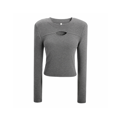 圆领镂空针织长袖打底衫