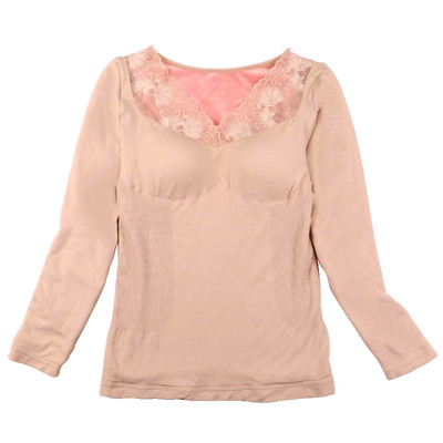 带胸垫低领保暖内衣长袖紧身单件