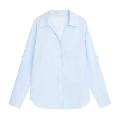 MavenLin莱赛尔苎麻V领长袖衬衫