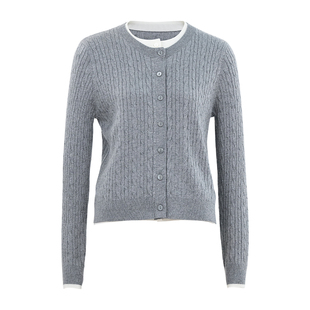 HONRN/红人宽松休闲长袖假两件针织麻花毛衣开衫女秋冬HK59OM022