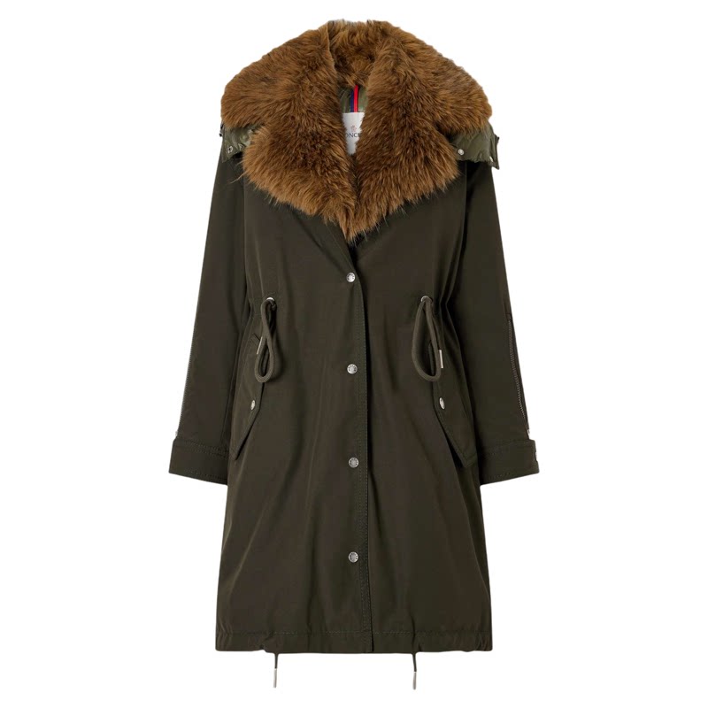 MONCLER 盟可睐女士halicte连帽中长皮草羽绒服 26秋冬意大利代购