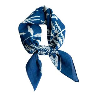 小方巾丝巾女蓝色春秋冬季护颈棉围脖扎染领巾装饰云南纱巾薄围巾