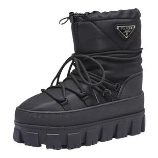 三角标厚底增高防水雪地靴女2024冬季新款短筒加绒保暖棉鞋滑雪鞋