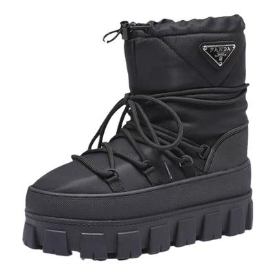 三角标厚底增高防水雪地靴女2024冬季新款短筒加绒保暖棉鞋滑雪鞋