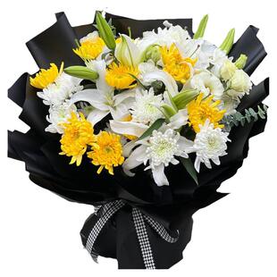 清明节黄白菊花束鲜花速递同城花店配送广州深圳花束怀念故人摆台