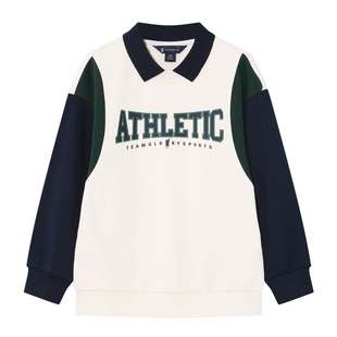 POLOWALK童装男童卫衣2026春夏新品翻领撞色外套印花休闲百搭上衣