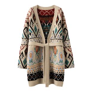 回头率爆棚！双面提花纯山羊绒毛衣女收腰披肩开衫大衣加厚外套