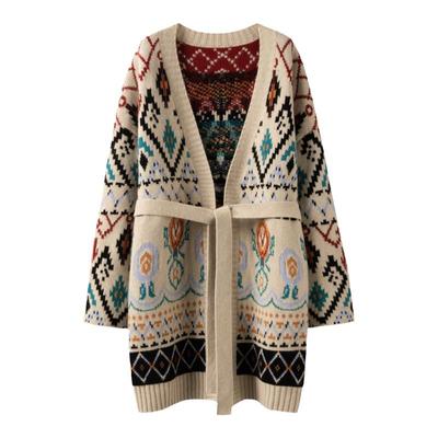 双面提花纯山羊绒毛衣女收腰