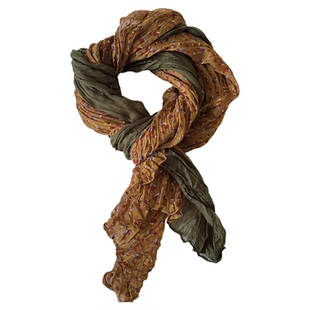 文艺复古撞色碎花长条丝巾女时尚洋气高档系脖颈饰高级感百搭围巾