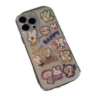 碗碗响叮当^多个图案原创全包防摔情侣透明可爱卡通磨砂全包彩色学生手机软壳适用于苹果17华为