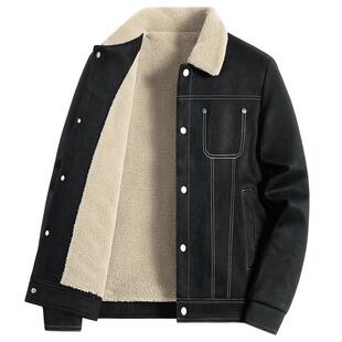 罗蒙男士外套秋冬季加厚保暖休闲上衣2025新款麂皮绒加绒夹克男款