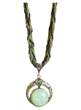 波西米亚蓝色圆珠吊坠项链女款