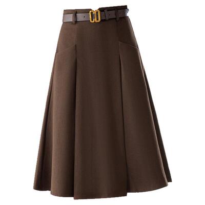 气质减龄A字呢子半身裙女秋冬2025新款有口袋百褶高腰中长款伞裙