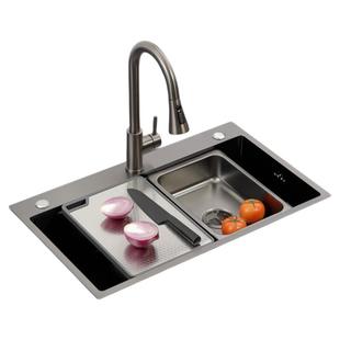 诺米家用厨房水槽台上下洗菜盆304不锈钢加厚纳米手工压纹大单槽