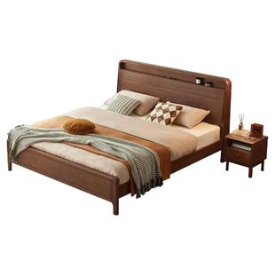 林氏家居新中式全实木床双人床胡桃色主卧家具排骨架床架林氏木业