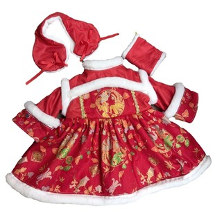 50-55cm重生娃娃衣服仿真宝宝连衣裙中国风印花红色裙子春秋套装